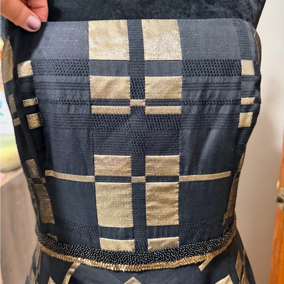 Badgley Mischka Black and Gold Strapless Dress - Picture 3 of 9